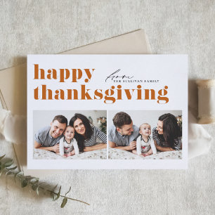 Orange Retro Typography Photo Happy Thanksgiving Holiday Card