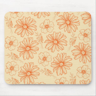 Orange Retro Vintage Y2K Flower Pattern Mouse Pad