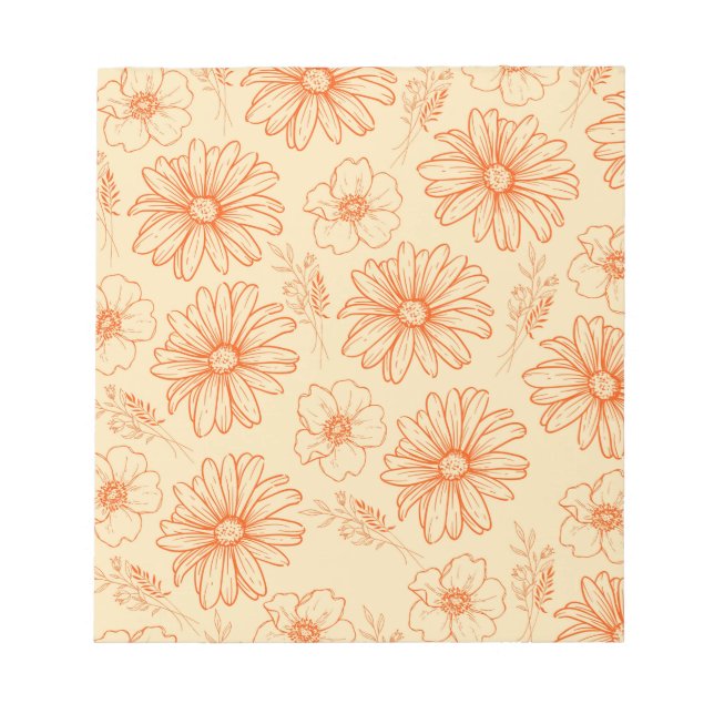 Orange Retro Vintage Y2K Flower Pattern Notepad (Front)