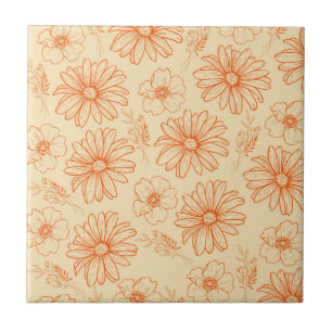 Orange Retro Vintage Y2K Flower Pattern Tile