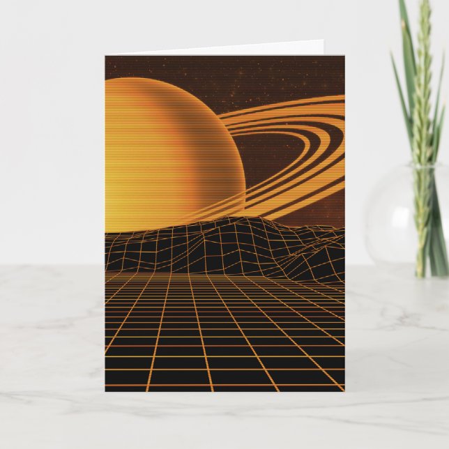 Orange Retrowave Greetings Card (Front)