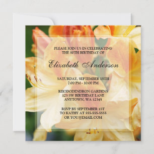 Orange Rhododendron Flowers 80th Birthday Party Invitation