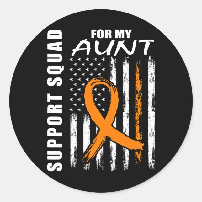 Orange Ribbon Aunt Leukaemia Awareness USA Flag Ca Classic Round Sticker (Front)