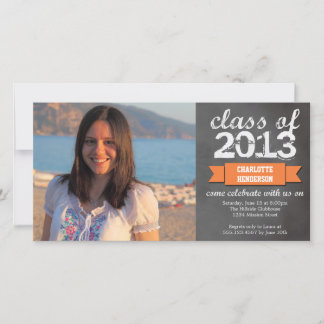 Orange ribbon banner chalkboard photo graduation announcement