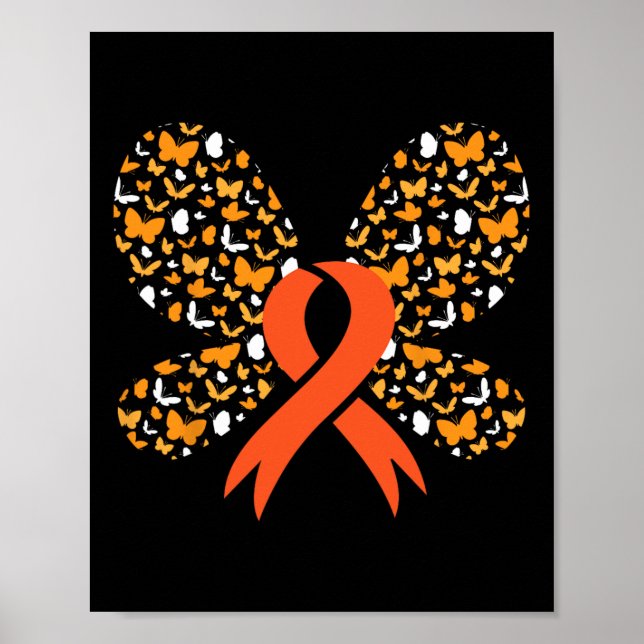 Orange Ribbon Butterfly Leukaemia Awareness Surviv Poster (Front)