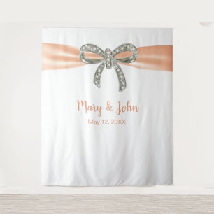 Orange Ribbon Diamond Bow Wedding Backdrop Tapestry