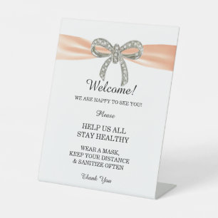 Orange Ribbon Diamond Bow Wedding Safety  Pedestal Sign