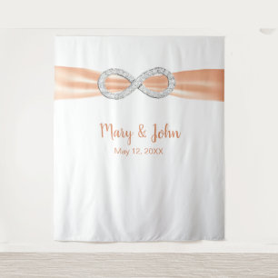 Orange Ribbon Diamond Infinity Wedding Backdrop Tapestry