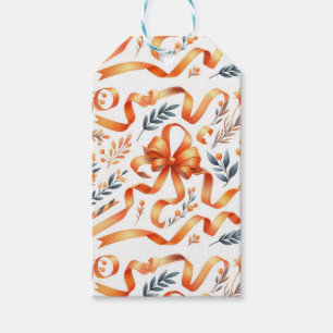 Orange Ribbon Floral Pretty Botanical Birthday Gift Tags