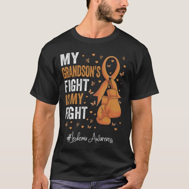 Orange Ribbon Grandson Leukaemia Awareness T-Shirt (Front)