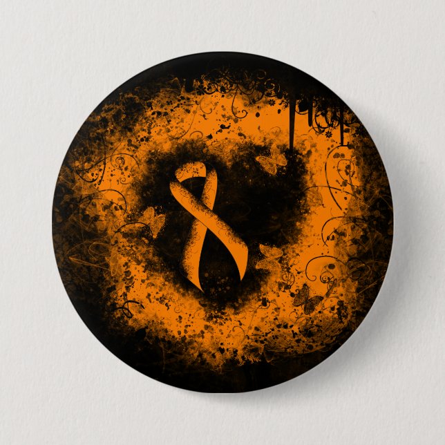 Orange Ribbon Grunge Heart 7.5 Cm Round Badge (Front)