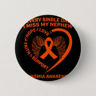 Orange Ribbon Heart Leukaemia Awareness In Memory  6 Cm Round Badge