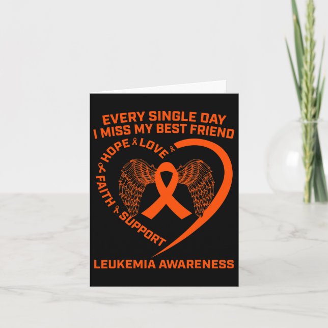 Orange Ribbon Heart Leukaemia Awareness Memory Of  Card (Front)