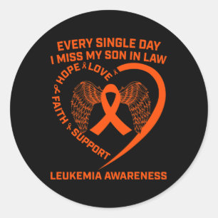 Orange Ribbon Heart Leukaemia Awareness Memory Of  Classic Round Sticker