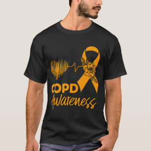 Orange Ribbon Heartbeat Fight COPD Awareness Disea T-Shirt