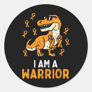 Orange Ribbon Im A Warrior Leukaemia Awareness Boy Classic Round Sticker