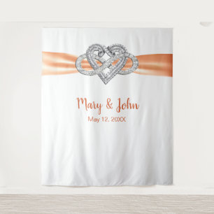 Orange Ribbon Infinity Heart Wedding Backdrop Tapestry