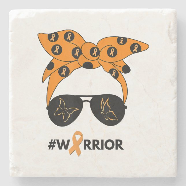 Orange Ribbon Kidney Cancer Warrior Bandanna Unbre Stone Coaster (Front)
