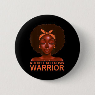 Orange Ribbon Ms Awareness Warrior Black Afro 6 Cm Round Badge