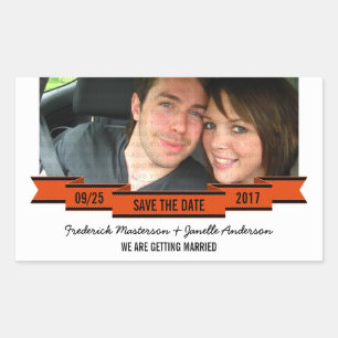 Orange Ribbon Photo Save the Date Stickers