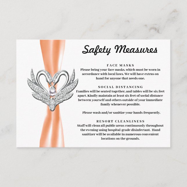 Orange Ribbon Silver Swans Safety Measures Enclosure Card (Front)