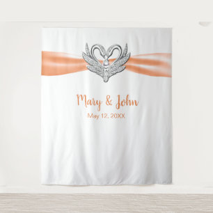 Orange Ribbon Silver Swans Wedding Backdrop Tapestry