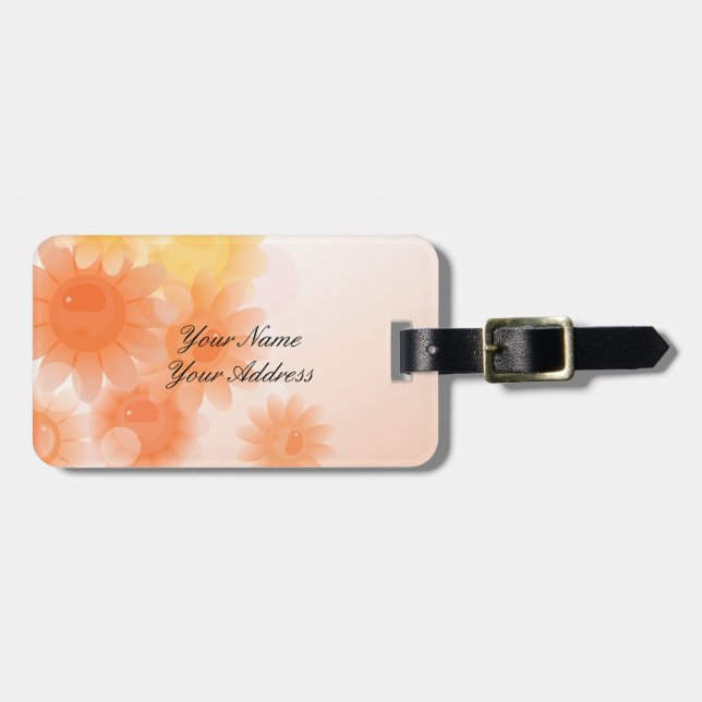 Orange romantic vintage flowers luggage tag (Front Horizontal)