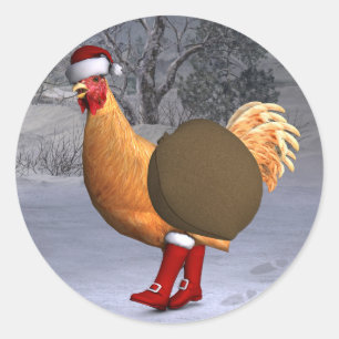 Orange Rooster Santa Claus Classic Round Sticker