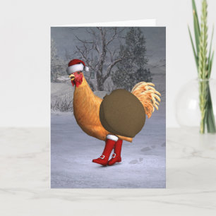 Orange Rooster Santa Claus Holiday Card