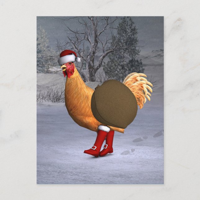 Orange Rooster Santa Claus Holiday Postcard (Front)