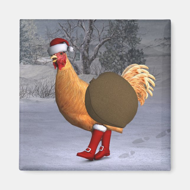 Orange Rooster Santa Claus Magnet (Front)