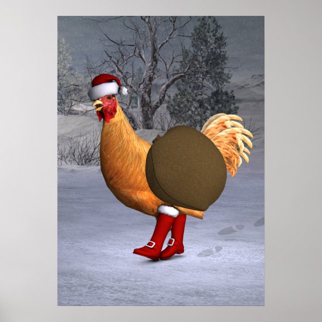 Orange Rooster Santa Claus Poster (Front)