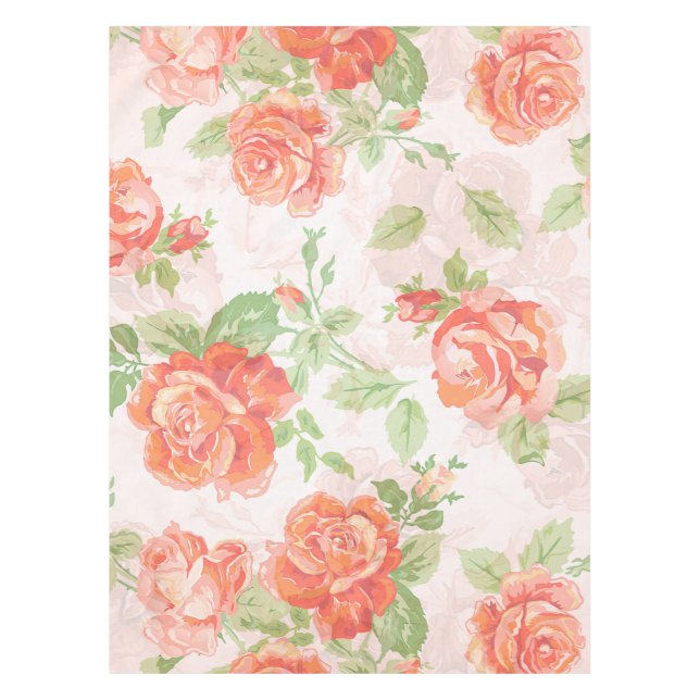 Orange rose and white classic print tablecloth (Front)