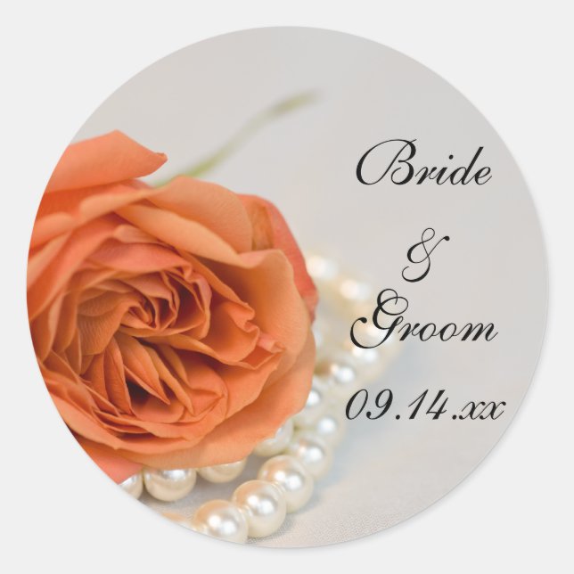Orange Rose and White Pearls Wedding Envelope Seal (Front)