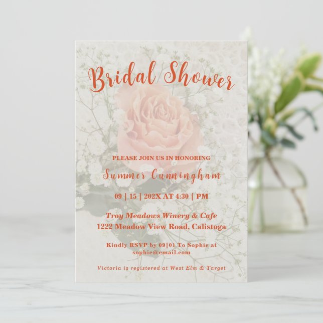 Orange Rose Bridal Shower Invitation (Standing Front)