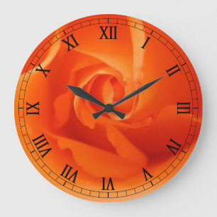 Orange Rose Close-Up Large Clock