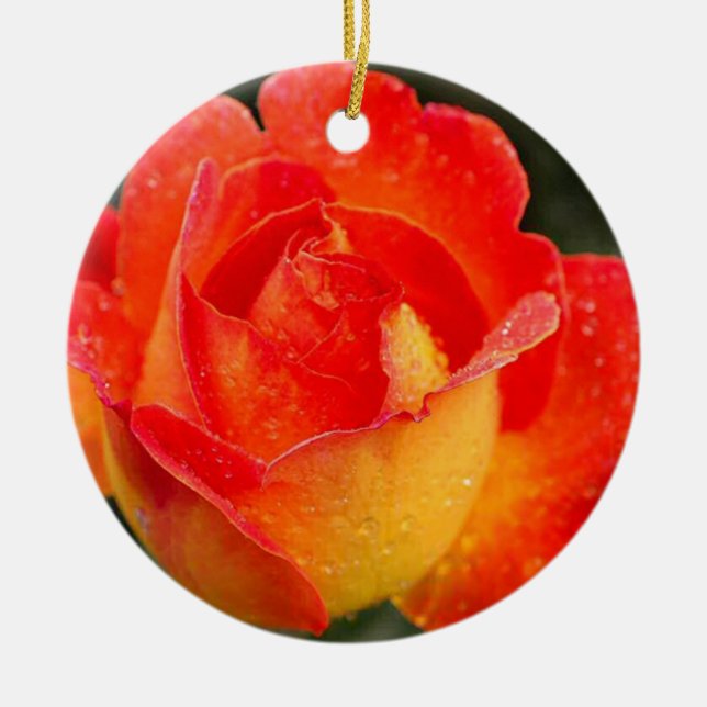 Orange Rose Floral Ceramic Tree Decoration (Front)