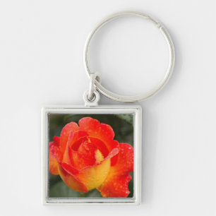 Orange Rose Floral Key Ring