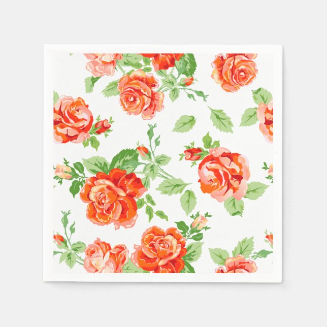 Orange rose floral print napkin (Front)