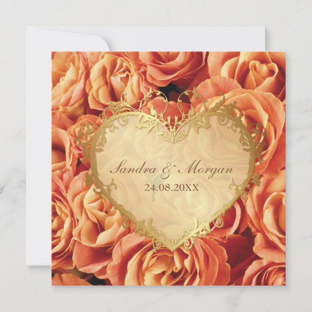 Orange  Rose Floral Wedding Invitation (Front)
