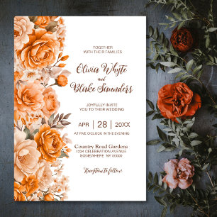 Orange Rose Floral Wedding Invitation