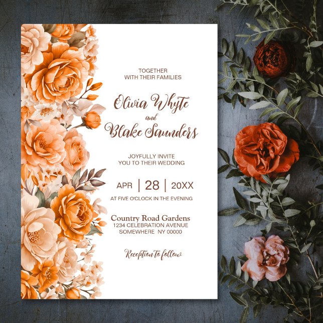 Orange Rose Floral Wedding Invitation (Creator Uploaded)