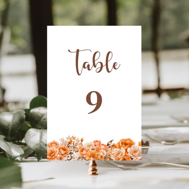 Orange Rose Floral Wedding Table Number (Creator Uploaded)