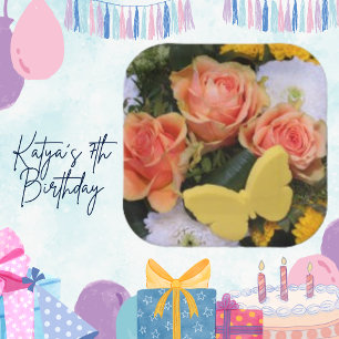 Orange Rose Floral, Yellow Butterfly Paper Plates