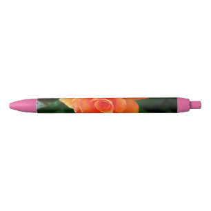 Orange rose flower black ink pen