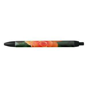 Orange rose flower black ink pen