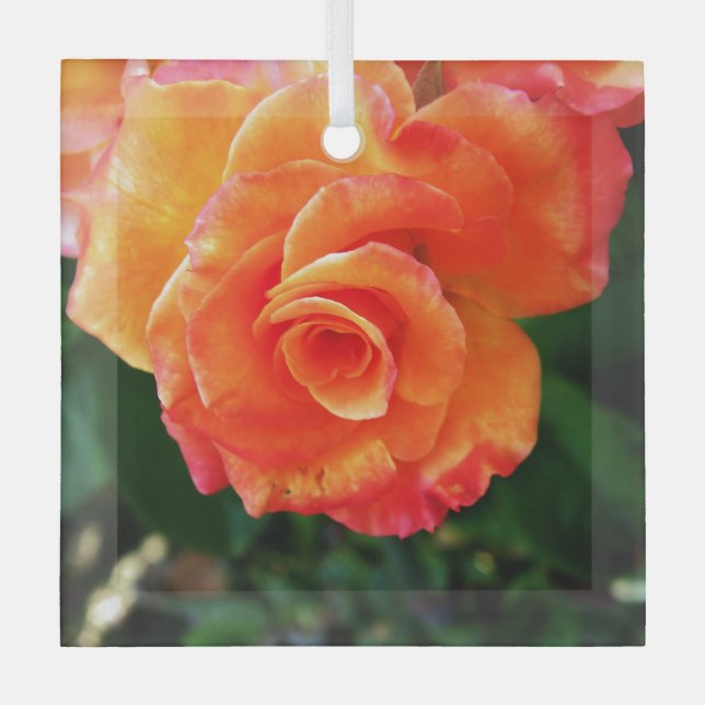 Orange rose flower glass tree decoration (Front)