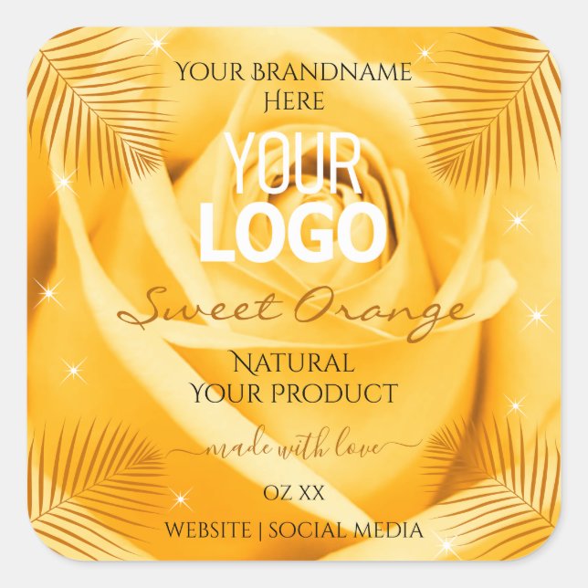 Orange Rose Flower Product Labels Palm Leaves Logo (Front)