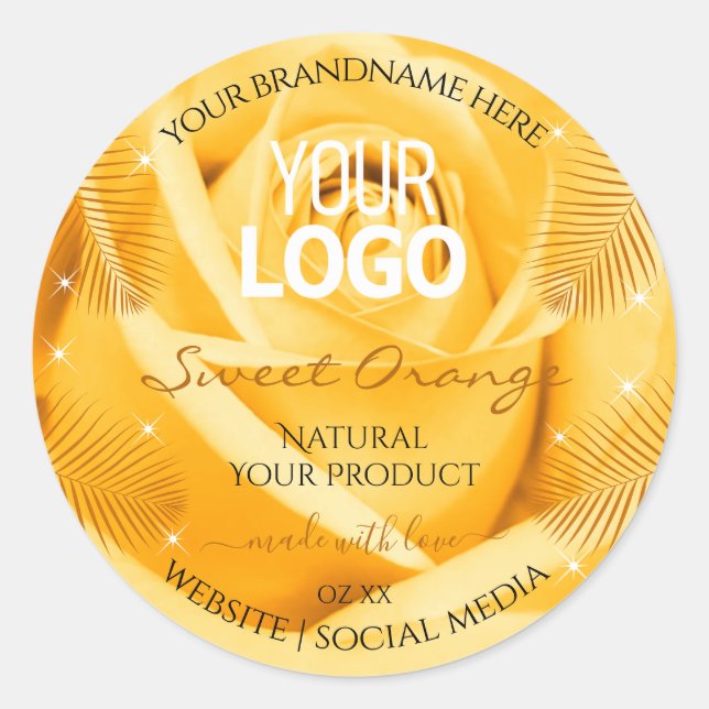 Orange Rose Flower Product Labels Palm Leaves Logo (Front)