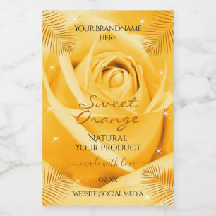 Orange Rose Flower Product Labels with Palm Leaves